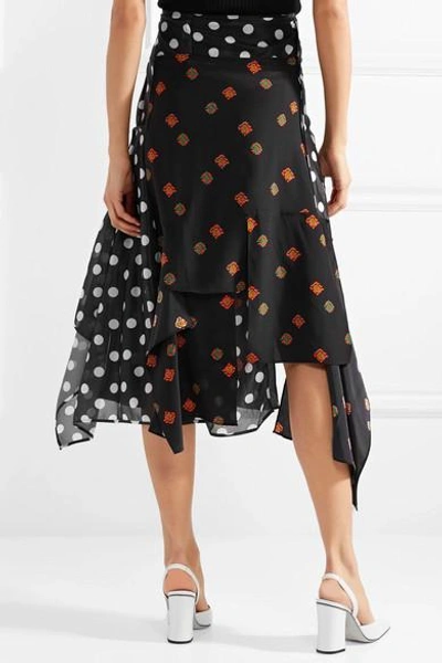 Shop Jw Anderson Asymmetric Printed Jersey And Silk-crepe Midi Skirt In Black