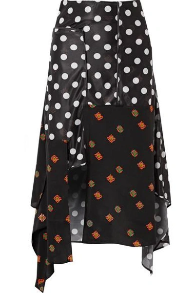 Shop Jw Anderson Asymmetric Printed Jersey And Silk-crepe Midi Skirt In Black