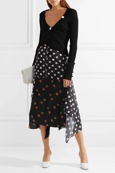 Shop Jw Anderson Asymmetric Printed Jersey And Silk-crepe Midi Skirt In Black