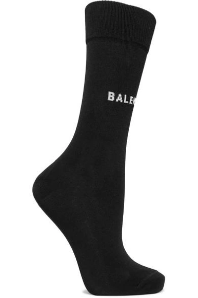 Shop Balenciaga Intarsia Cotton-blend Socks In Black