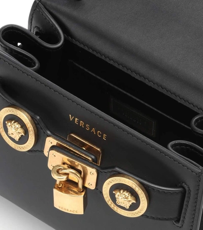 Shop Versace Small Icon Leather Tote In Black