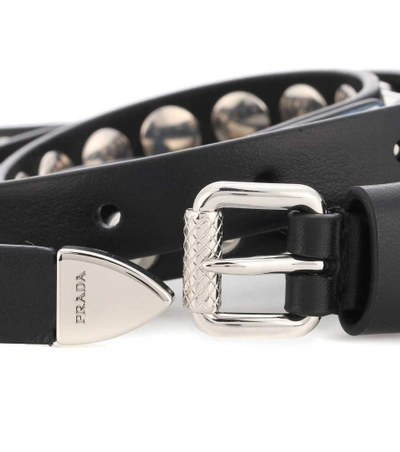 Shop Prada Studded Leather Belt In Black