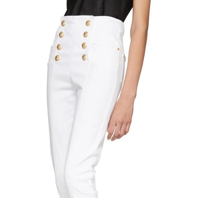 Shop Balmain White Eight-button Skinny Jeans In C0050 Blanc