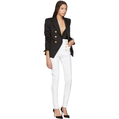 Shop Balmain White Eight-button Skinny Jeans In C0050 Blanc