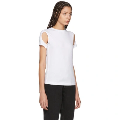 Shop Helmut Lang White Cut Out Sleeve T-shirt