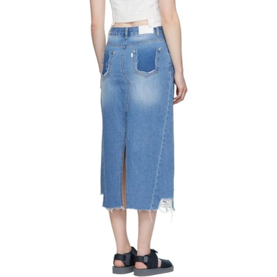 Shop Sjyp Blue Denim Unbalanced Bottom Cut Skirt In 0033 Denimb