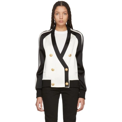 Shop Balmain White & Black Colorblock Six-button Jacket