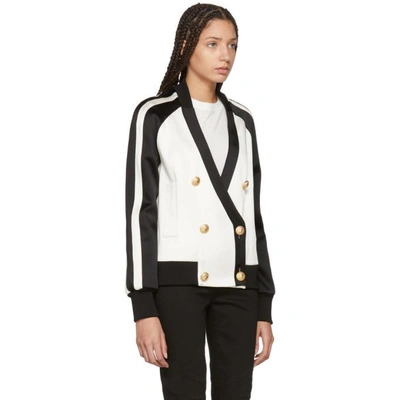 Shop Balmain White & Black Colorblock Six-button Jacket