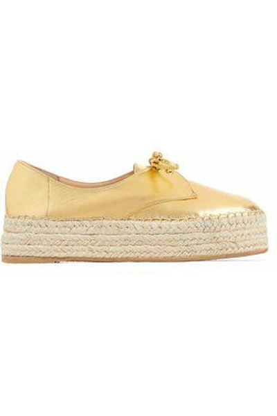 Shop Charlotte Olympia Woman Metallic Leather Platform Espadrille Brogues Gold