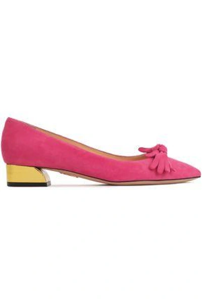 Shop Charlotte Olympia Woman Bow-embellished Suede Pumps Bright Pink