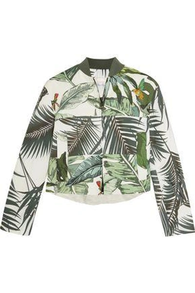 Shop Max Mara Woman Tema Printed Linen And Cotton-blend Bomber Jacket White