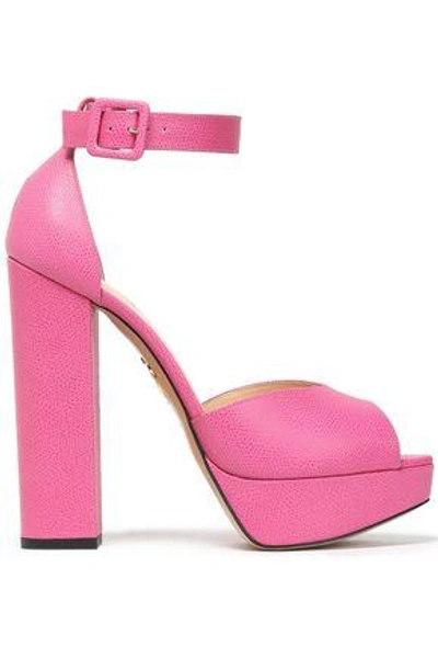 Shop Charlotte Olympia Eugenie Pebbled-leather Platform Sandals In Pink