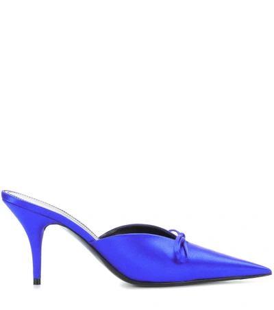 Shop Balenciaga Knife Satin Mules In Blue