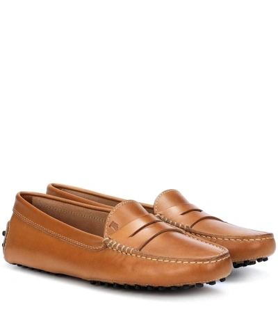 Shop Tod's Gommino Leather Loafers In Beige