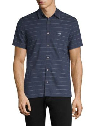 Shop Lacoste Regular-fit Short-sleeve Stripe Shirt In Navy