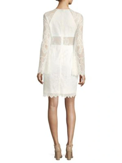 Shop Bcbgmaxazria Long-sleeve Lace Sheath Dress In Off White