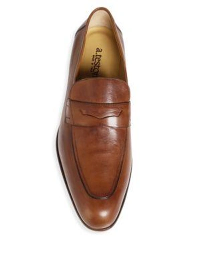 Shop A. Testoni' Leather Penny Loafers In Caramel