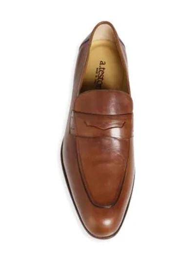 Shop A. Testoni' Leather Penny Loafers In Caramel