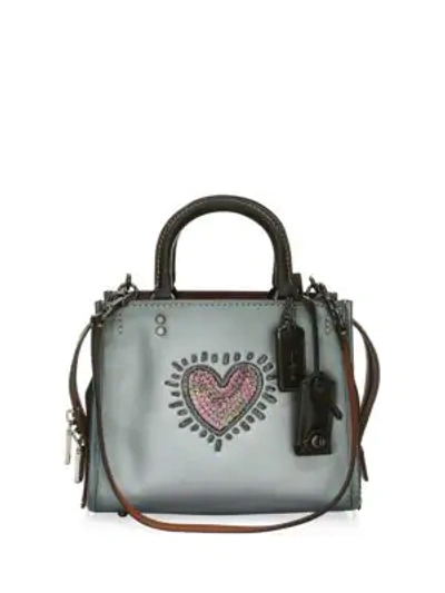Coach X Keith Haring Rogue 25 Bag With Sequined Heart In Silver 