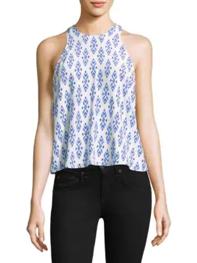 Shop Joie Brighton Ikat Silk Tank In Baja Blue