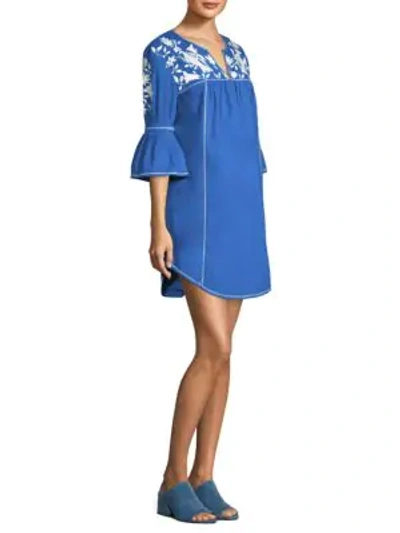 Shop Joie Clodagh Embroidered Poplin Dress In Baja Blue