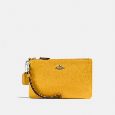 Shop Coach Small Wristlet In Canary/silver