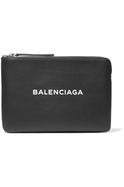 Shop Balenciaga Everyday Printed Textured-leather Pouch In Black