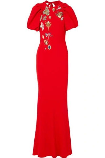 Shop Alexander Mcqueen Crystal-embellished Crepe Gown In Red