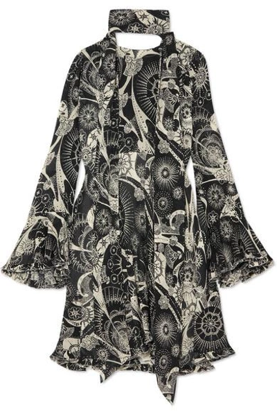 Shop Chloé Printed Cotton And Silk-blend Crepon Mini Dress In Black