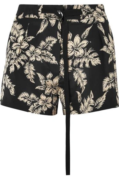 Shop Moncler Floral-print Silk-georgette Shorts In Black