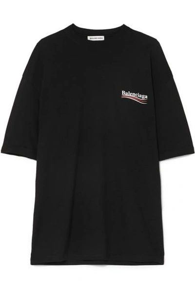 Shop Balenciaga Printed Cotton-jersey T-shirt In Black