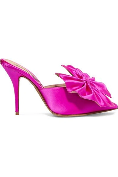Shop Alexandre Vauthier Kate Bow-embellished Satin Mules In Fuchsia