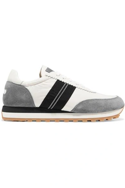 Shop Brunello Cucinelli Embellished Satin, Leather And Suede Sneakers In White