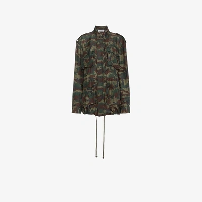 Shop Faith Connexion Camouflage Print Drawstring Jacket In Green