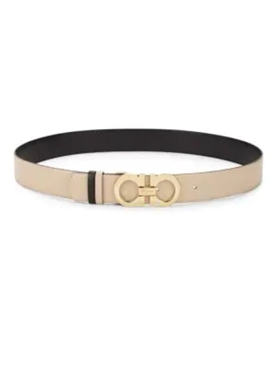 Shop Ferragamo Leather Gancini Logo Belt In Macadamia