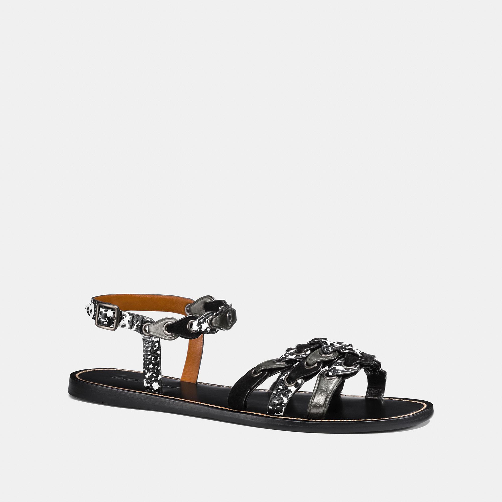 Coach Sandal With Link Women's In Black/black White/gunmetal ModeSens