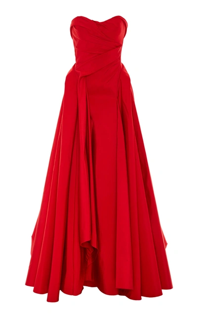 Shop Zac Posen Strapless Silk Gown In Red