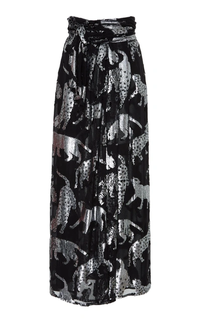 Shop Carolina Herrera Silk Printed Maxi Skirt In Black