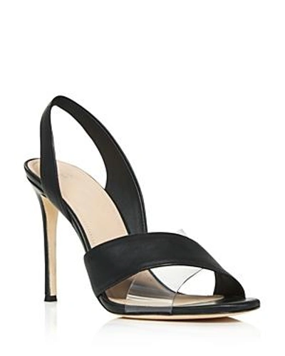 Shop Pour La Victoire Women's Elly Metallic Leather Illusion High-heel Slingback Sandals In Black