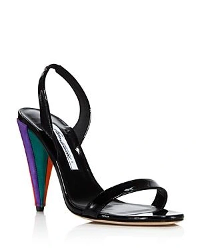 Shop Brian Atwood Women's Susii Patent Leather & Suede Color-block High-heel Slingback Sandals In Black