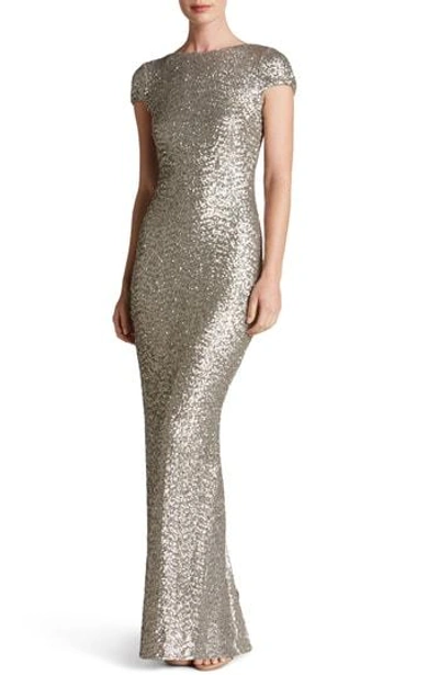Shop Dress The Population Teresa Body-con Gown In Platinum