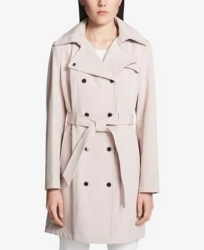 Shop Calvin Klein Petite Double Breasted Belted Trench Coat, Created For Macy's In Blush