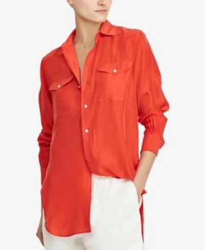 Shop Polo Ralph Lauren Elongated Silk Shirt In Red