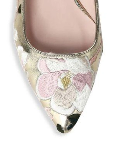 Shop Kate Spade Barnie Floral-embroidered Metallic Leather Slingback Sandals In Gold