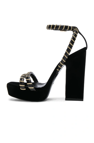 Shop Saint Laurent Velvet Debbie Ankle Strap Platform Sandals In Black