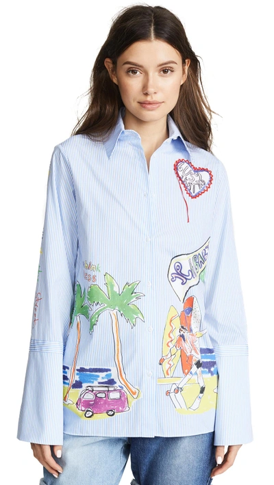 Shop Mira Mikati Digital Collared Shirt In Blue/white