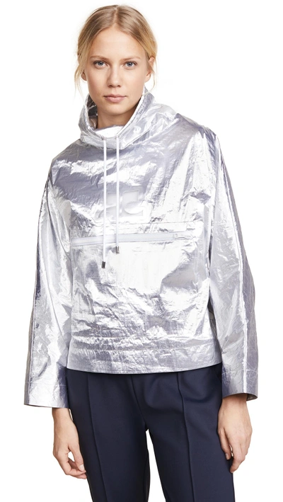 Shop Courrèges Snapped Sleeves Rain Jacket In Silver