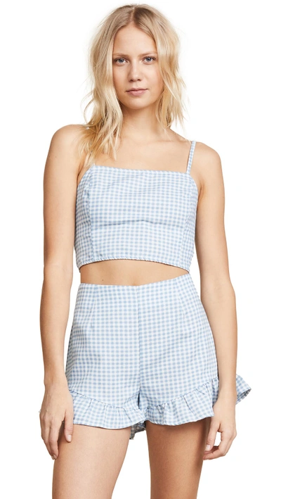 Shop Minkpink Toto Gingham Top In Chambray/white