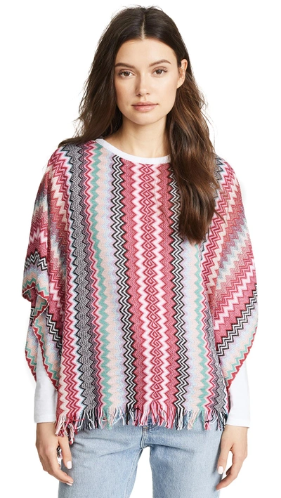 Shop Missoni Zigzag Poncho In Multi Pink/white