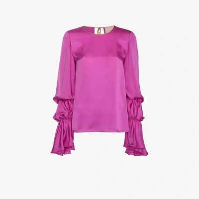 Shop Roksanda Nezu Silk Top With Ruched Sleeves In Pink&purple